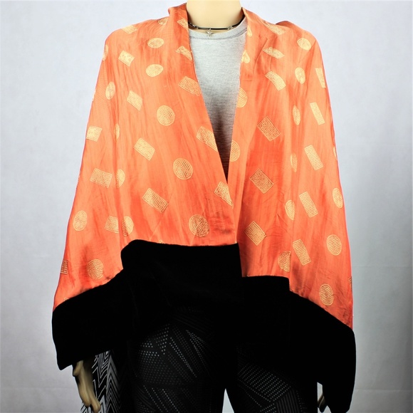 Shiraleah Scarf Orange, Gold w/Black Velvet Ends - Picture 3 of 8